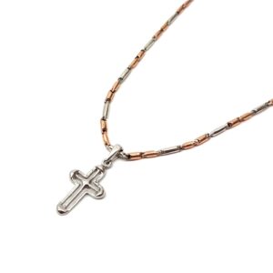 Collana in Oro Bianco e Rosè con Croce Moderna